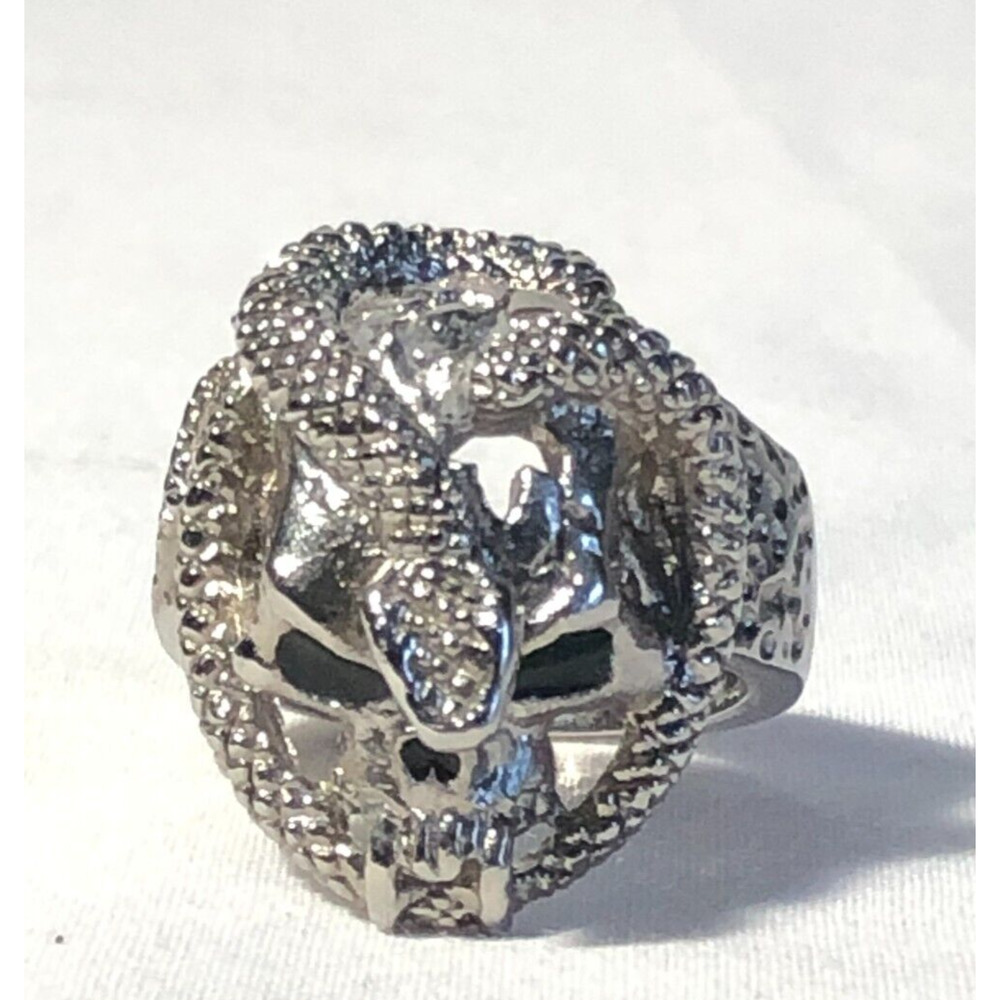 Sigal Silvertone Figural Skull & Snake Fang Men's Statement Bikers Ring Size 11 - Picture 4 of 8